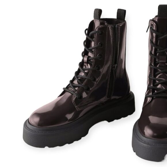 ZARA Kids | Maroon | FAUX PATENT LEATHER ANKLE BOOTS - Picture 4 of 8